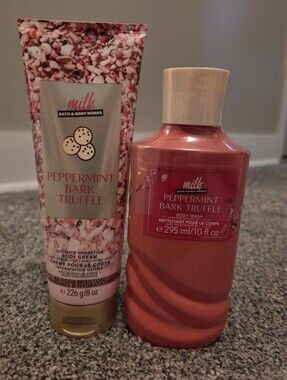Bath & Body Works Peppermint Bark Truffle Body Wash & Body Cream Duo